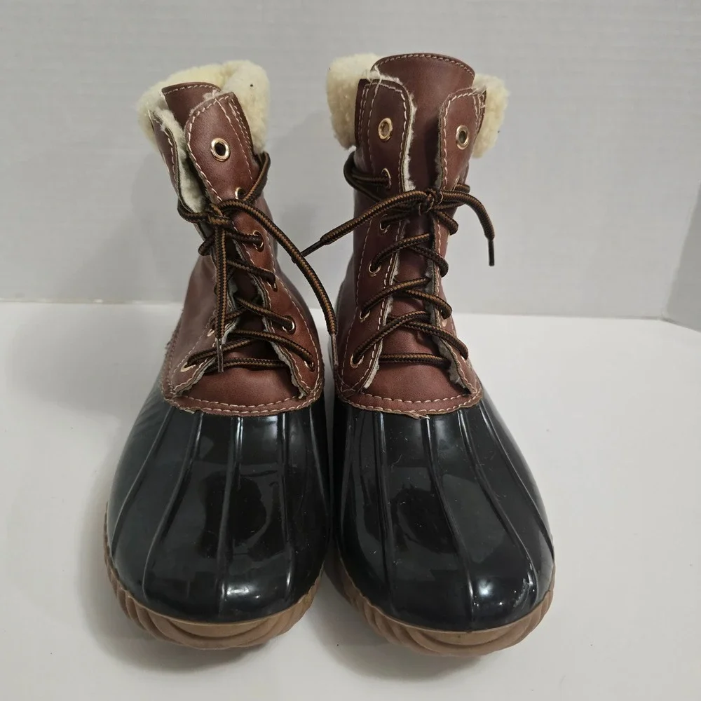 Yoki‎ Womens Brown Black Lace Up Sherpa Lined Duck Boots Size 7.5